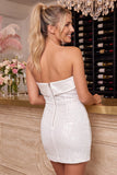 Roze strapless bodycon pailletten mini homecomingjurk