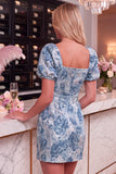 Zwart Rood Bloem Bodycon Vierkante Hals, korte Homecoming-jurk