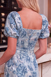 Zwart Rood Bloem Bodycon Vierkante Hals, korte Homecoming-jurk