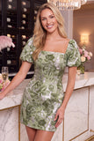 Zwart Rood Bloem Bodycon Vierkante Hals, korte Homecoming-jurk