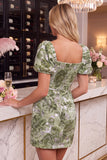 Zwart Rood Bloem Bodycon Vierkante Hals, korte Homecoming-jurk