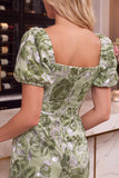 Zwart Rood Bloem Bodycon Vierkante Hals, korte Homecoming-jurk