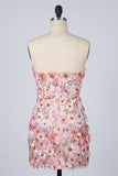 Bloemroze geappliqueerde strapless bodycon mini homecomingjurk