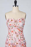 Bloemroze geappliqueerde strapless bodycon mini homecomingjurk