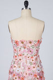 Bloemroze geappliqueerde strapless bodycon mini homecomingjurk