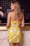 Bloemroze geappliqueerde strapless bodycon mini homecomingjurk