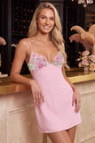 Roze Bodycon bloemenjurk met een V-hals korte homecomingjurk