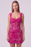 Hemelsblauwe gerimpelde bloemen bodycon korte homecomingjurk met pailletten