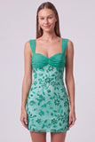 Hemelsblauwe gerimpelde bloemen bodycon korte homecomingjurk met pailletten