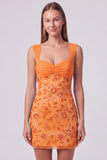 Hemelsblauwe gerimpelde bloemen bodycon korte homecomingjurk met pailletten