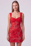 Hemelsblauwe gerimpelde bloemen bodycon korte homecomingjurk met pailletten