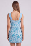 Hemelsblauwe gerimpelde bloemen bodycon korte homecomingjurk met pailletten