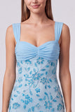 Hemelsblauwe gerimpelde bloemen bodycon korte homecomingjurk met pailletten