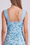 Hemelsblauwe gerimpelde bloemen bodycon korte homecomingjurk met pailletten