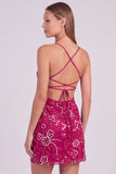 Roze bloemen bodycon pailletten met kralen versierde korte homecomingjurk met kant op de rug