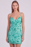 Roze bloemen bodycon pailletten met kralen versierde korte homecomingjurk met kant op de rug