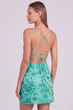 Roze bloemen bodycon pailletten met kralen versierde korte homecomingjurk met kant op de rug