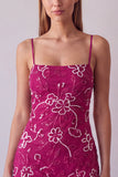Fuchsia Spaghetti Straps Bloemige Bodycon Kralenbezette Korte Homecoming Jurk