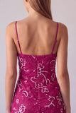 Fuchsia Spaghetti Straps Bloemige Bodycon Kralenbezette Korte Homecoming Jurk