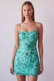 Fuchsia Spaghetti Straps Bloemige Bodycon Kralenbezette Korte Homecoming Jurk