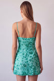 Fuchsia Spaghetti Straps Bloemige Bodycon Kralenbezette Korte Homecoming Jurk