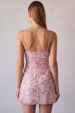 Fuchsia Spaghetti Straps Bloemige Bodycon Kralenbezette Korte Homecoming Jurk