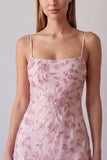Fuchsia Spaghetti Straps Bloemige Bodycon Kralenbezette Korte Homecoming Jurk