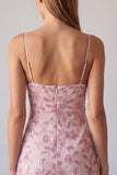 Fuchsia Spaghetti Straps Bloemige Bodycon Kralenbezette Korte Homecoming Jurk