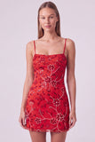 Fuchsia Spaghetti Straps Bloemige Bodycon Kralenbezette Korte Homecoming Jurk