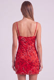 Fuchsia Spaghetti Straps Bloemige Bodycon Kralenbezette Korte Homecoming Jurk