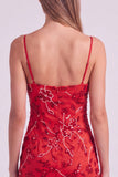 Fuchsia Spaghetti Straps Bloemige Bodycon Kralenbezette Korte Homecoming Jurk