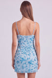 Fuchsia Spaghetti Straps Bloemige Bodycon Kralenbezette Korte Homecoming Jurk