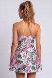 Bloemige lichtblauwe A-lijn strapless korte homecomingjurk