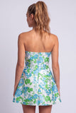 Bloemige lichtblauwe A-lijn strapless korte homecomingjurk