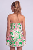 Bloemige lichtblauwe A-lijn strapless korte homecomingjurk