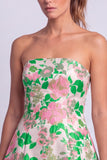 Bloemige lichtblauwe A-lijn strapless korte homecomingjurk