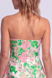 Bloemige lichtblauwe A-lijn strapless korte homecomingjurk