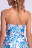 Bloemige lichtblauwe A-lijn strapless korte homecomingjurk