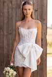 Ivoor korset Bodycon strapless kanten parels korte bruidsdouchejurk met strik