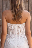 Ivoor korset Bodycon strapless kanten parels korte bruidsdouchejurk met strik