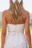 Strapless ivoor bodycon kanten met gerimpelde bloemen korte bruidsdouchejurk