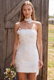 Ivory Bodycon strapless Pearls Korte Bruidsdouchejurk met 3D-bloem
