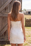 Ivory Bodycon strapless Pearls Korte Bruidsdouchejurk met 3D-bloem