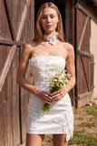Ivory Bodycon strapless Pearls Korte Bruidsdouchejurk met 3D-bloem