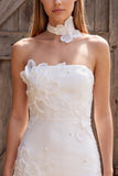 Ivory Bodycon strapless Pearls Korte Bruidsdouchejurk met 3D-bloem