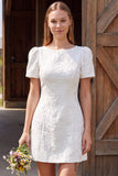 Ivoor Bodycon Jacquard Bateau Neck Korte Bruidsdouchejurk