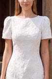 Ivoor Bodycon Jacquard Bateau Neck Korte Bruidsdouchejurk