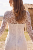 Ivory Bodycon Illusion Neck Lange Mouwen Kant Korte Bruidsdouchejurk