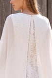 Ivoor Bateau Neck Lace Schede Korte Bruidsdouchejurk met Cape