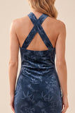 Marineblauwe schede halter fluweel lange trouwjurk